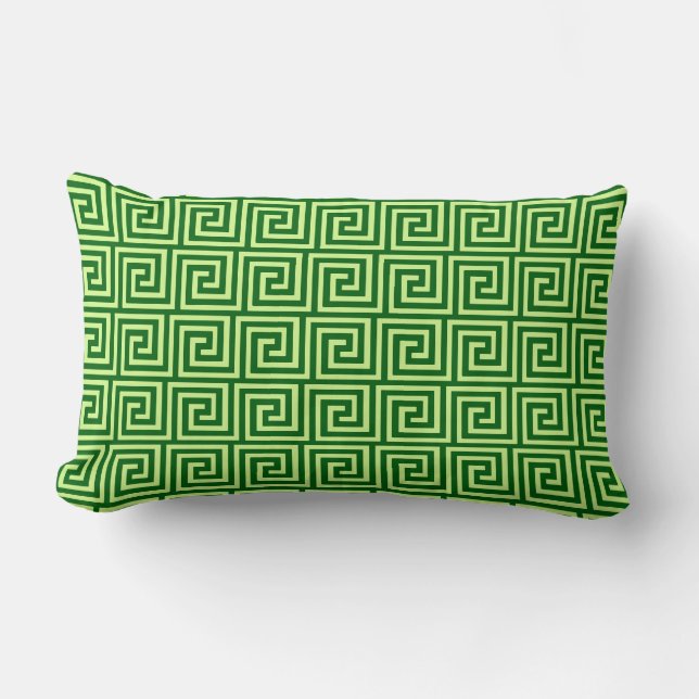 Greek Key, emerald green and lime Lumbar Pillow (Front)