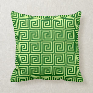 Greek Key, emerald green and lime Throw Pillow