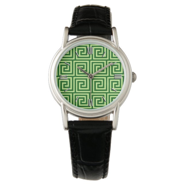 Greek Key, emerald green and lime Watch (Front)
