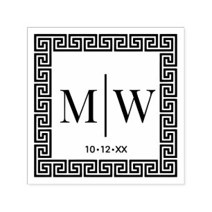 Greek Key Frame #2 Two Initial Wedding Monogram Self-inking Stamp