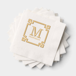 Greek Key Framed Initial Name Monogram Foil Napkins
