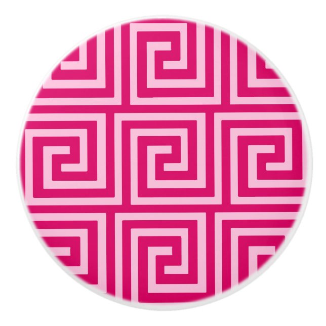 Greek Key, fuchsia and light pink Ceramic Knob (Front)
