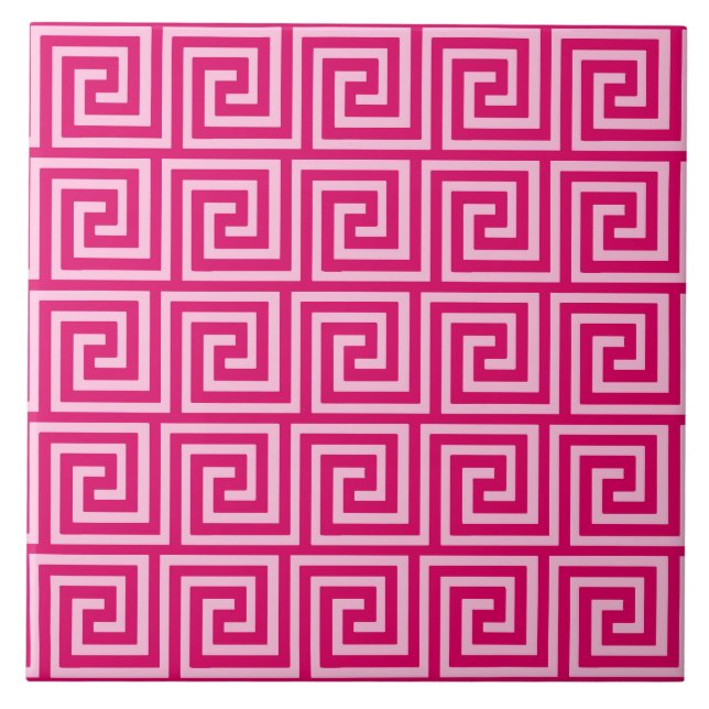 Greek Key, fuchsia and light pink Tile (Front)