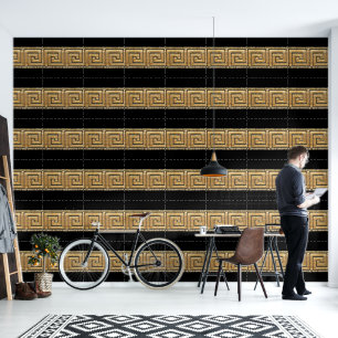 Greek Key Gold on Black Designer  Wallpaper