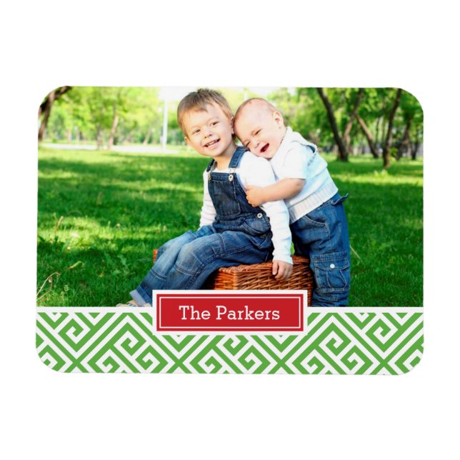 Greek Key Holiday Monogram Photo Magnet (Horizontal)