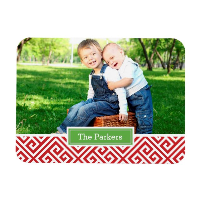 Greek Key Holiday Monogram Photo Magnet (Horizontal)