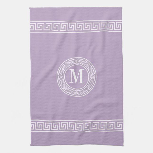 Greek Key Lavender Monogram Kitchen Towels (Vertical)