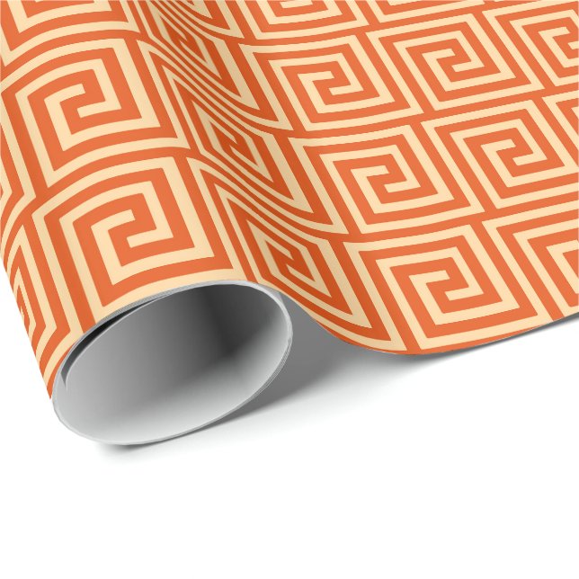 Greek Key, mandarin orange Wrapping Paper (Roll Corner)