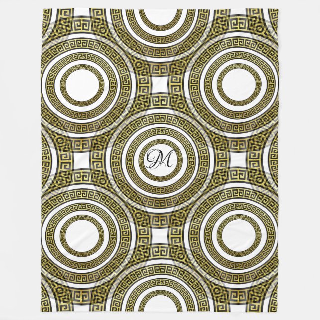 Greek Key Meander in Geometric Symmetry Artdeco Fleece Blanket (Front)