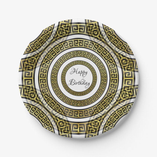 Greek Key Meander in Geometric Symmetry Artdeco Il Paper Plate (Front)