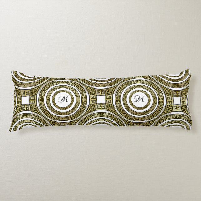 Greek Key Meander in Geometric Symmetry Monogram Body Pillow (Front)