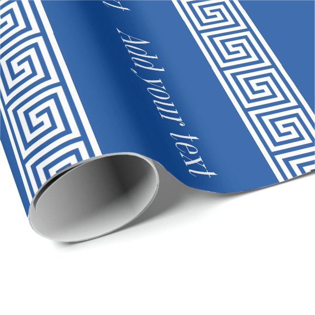 Greek key meander pattern blue gift wrapping paper (Roll Corner)