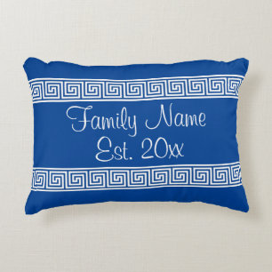 Greek key meander pattern custom family name accent pillow