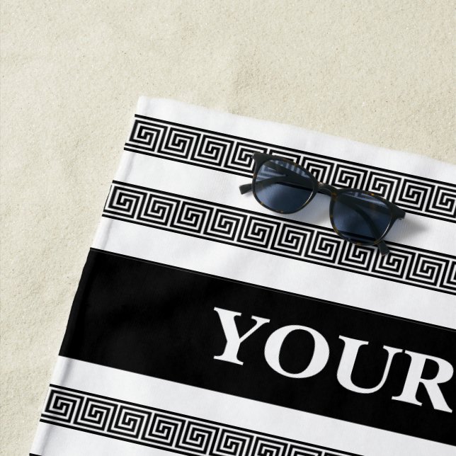 Greek key meander pattern personalized beach towel (In Situ)