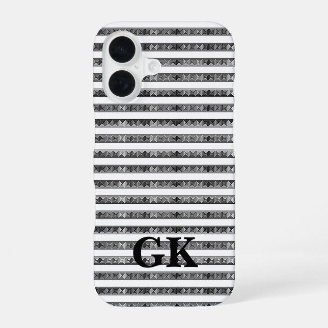 Greek key meander pattern personalized iPhone 16 case (Back)