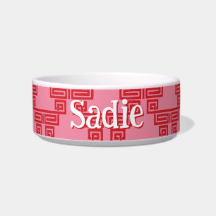 Greek Key Meander Tier in Pink and Red Bowl
