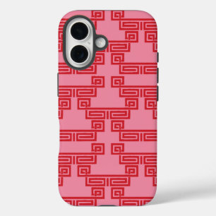 Greek Key Meander Tier in Pink and Red iPhone 16 Case