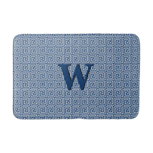 Greek Key, navy blue and white Bath Mat