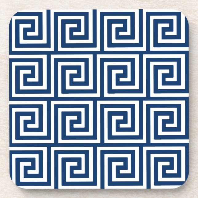Greek Key, navy blue and white Coaster (Front)