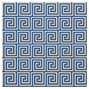 Greek Key, navy blue and white Fabric