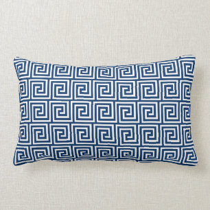 Greek Key, navy blue and white Lumbar Pillow