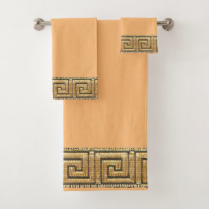 Greek Key of Life Meander River Symbol Golden Bath Towel Set