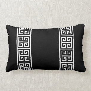 Greek Key on Black Lumbar Pillow