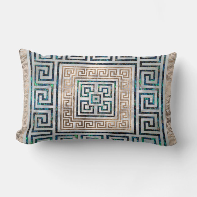 Greek Key Ornament -Abalone and gold Lumbar Pillow (Front)