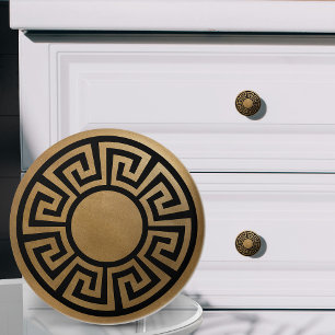 Greek Key Ornament - Black and Gold Ceramic Knob