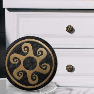 Greek Key Ornament - Black and Gold Ceramic Knob