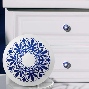 Greek Key Ornament - Blue and white Ceramic Knob