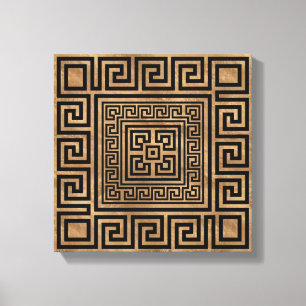 Greek Key Ornament - Greek Meander -Black on gold Canvas Print