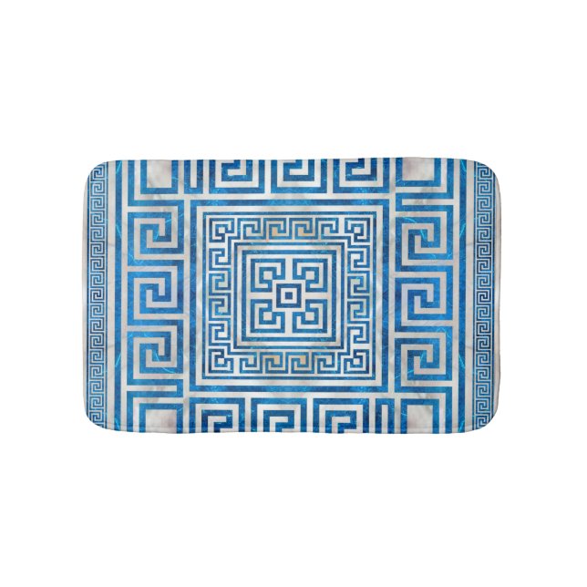 Greek Key Ornament - Greek Meander - Blue Marble Bath Mat (Front)