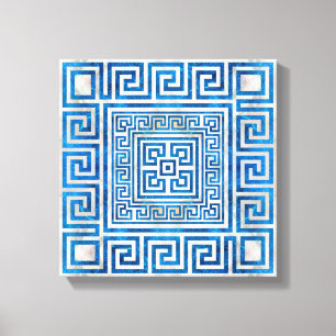 Greek Key Ornament - Greek Meander - Blue Marble Canvas Print