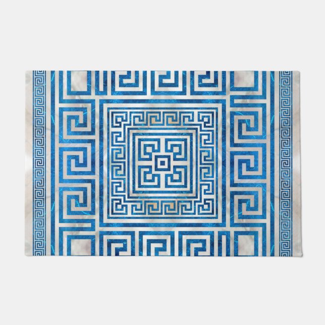 Greek Key Ornament - Greek Meander - Blue Marble Doormat (Front)