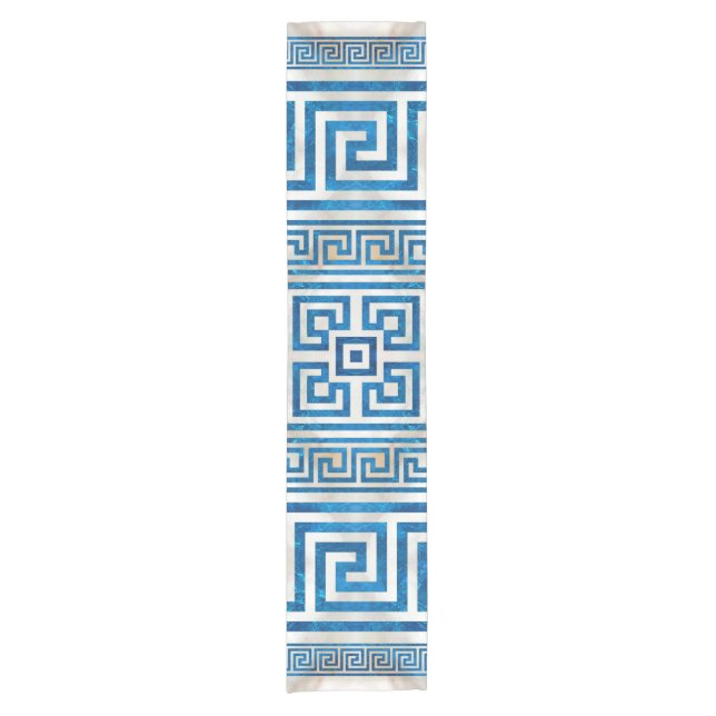 Greek Key Ornament - Greek Meander - Blue Marble Short Table Runner (Front)