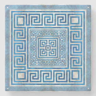 Greek Key Ornament - Greek Meander - Blue Marble Stone Coaster