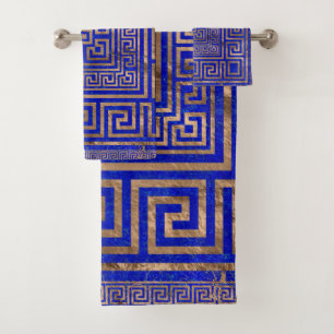 Greek Key Ornament - Lapis Lazuli and Gold Bath Towel Set