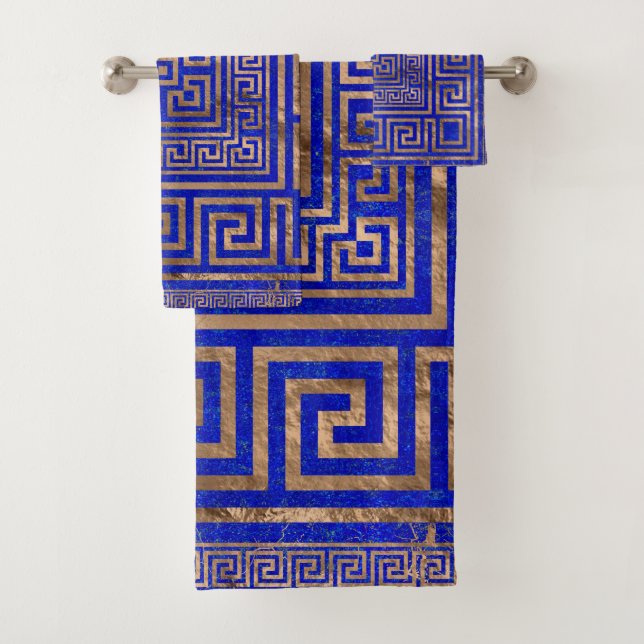 Greek Key Ornament - Lapis Lazuli and Gold Bath Towel Set (Insitu)