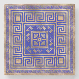 Greek Key Ornament - Lapis Lazuli and Gold Stone Coaster
