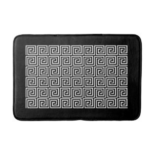 Greek Key Pattern, Black and White Bath Mat