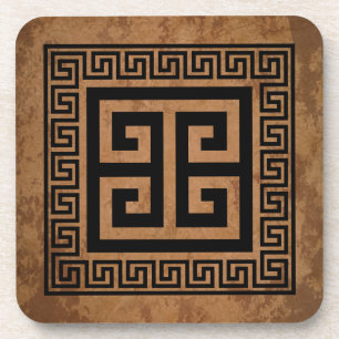 Greek Key Pattern Black Design Coaster