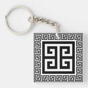 Greek Key Pattern Black Design Keychain