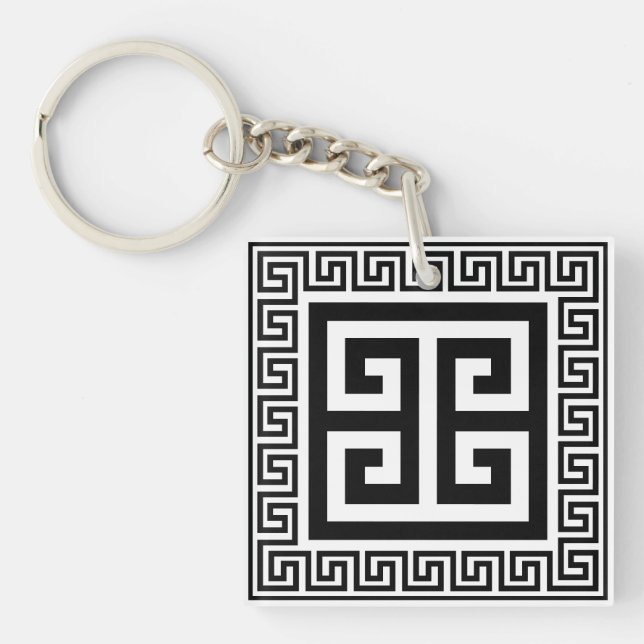 Greek Key Pattern Black Design Keychain (Front)