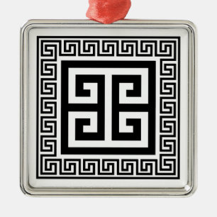 Greek Key Pattern Black Design Metal Ornament