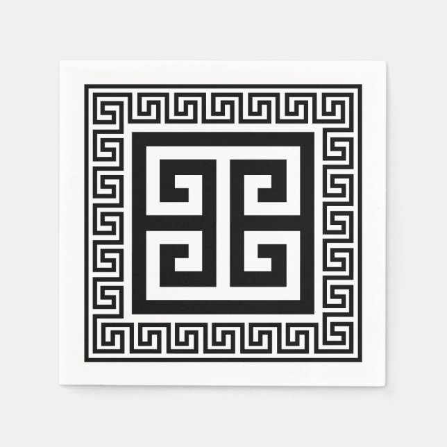 Greek Key Pattern Black Design Paper Napkins (Front)