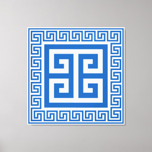 Greek Key Pattern Blue And White Canvas Print