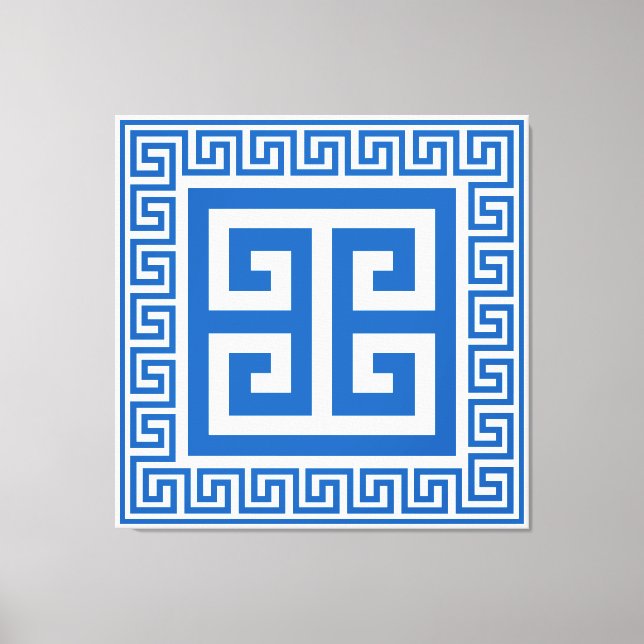 Greek Key Pattern Blue And White Canvas Print (Front)