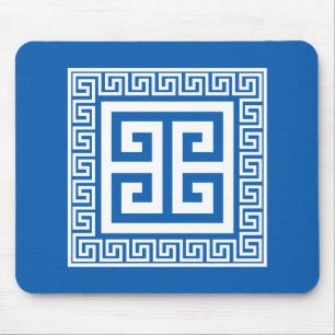 Greek Key Pattern Blue And White Design Mouse Pad