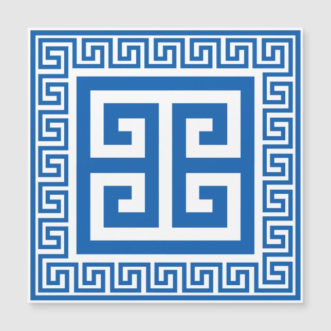 Greek Key Pattern Blue And White Magnetic Card (Front)